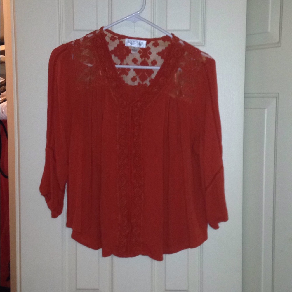 Orange lace and embroidered bohemian top